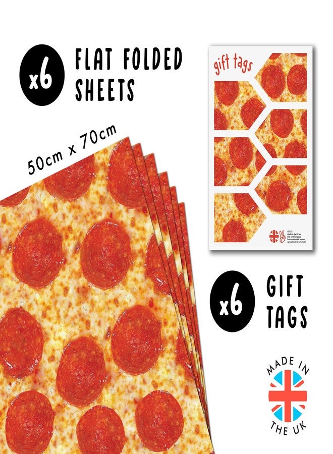 CENTRAL 23 Pizza Wrapping Paper - 6 Sheets of Birthday Gift Wrap and Tags - Food Themed - Funny Wrapping Paper for Men Women Kids - Comes with Fun Stickers - Recyclable Christmas Gift Wrap - Image 2